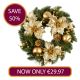 60cm Gold Poinsettia Wreath with Gold Baubles