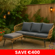 Sintra Wicker 3 Seat Sofa & Footstool Set - Natural