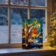 Stained Glass Lit Oranment with Robin on Branch 21x13cm - Battery Operated