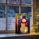 Stained Glass Lit Oranment with Snowman 21x13cm - Battery Operated