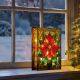 Stained Glass Lit Oranament - Poinsettia 21x13cm - Battery Operated