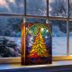 Stained Glass Lit Oranment with Christmas Tree 21x28cm - Battery Operated