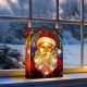 Stained Glass Lit Oranment with Santa 21x28cm - Battery Operated