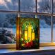 Stained Glass Lit Oranment with Candles 21x28cm - Battery Operated