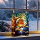 Stained Glass Lit Oranment with Robin 21x28cm - Battery Operated