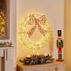 50cm Golden Elegance Twist Wreath with Red Bow and 600 Warm White LED Lights