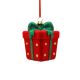8cm Hanging Red Flocked/Green Glitter Parcel