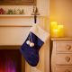 60cm Blue with White Faux Fur Trim and Pom Poms Stocking