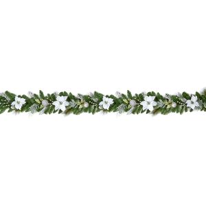 1.8m White Poinsettia Garland with Silver Baubles