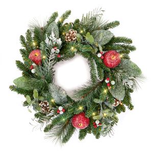60cm Frosted Apple Wreath Pre-Lit with 50 Lights