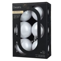 Plain Baubles 8cm x 6 Winter White