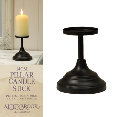 Alderbrook 14cm Black Metal Pillar Candle Stick