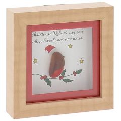 Pebble Glass Mini Plaque Christmas Robin 10x10cm