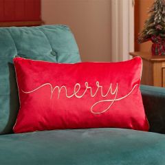 Merry Velvet Cushion - Red 50x30cm