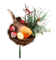 18cm Robin in Nest Christmas Pick