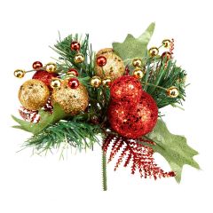18cm Red & Gold Glitter Ball Christmas Pick