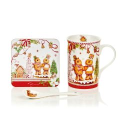 Ceramic Gingerbread Mug with Coaster & Spoon Gift Set
