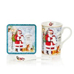 Ceramic Santa Mug with Coaster & Spoon Gift Set
