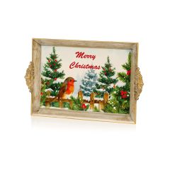 39x25cm Merry Christmas Robin Tray