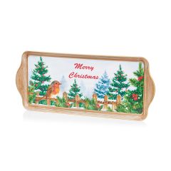 38x16cm Merry Christmas Robin Tray
