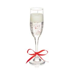 22cm Champagne Glass Gel Candle with Red Star Glitter