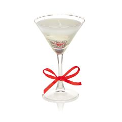 16cm Martini Glass Gel Candle with Red Star Glitter