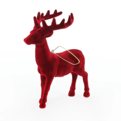 12cm Flocked Reindeer Hanging Decoration - Burgundy