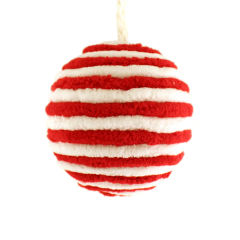 8cm Hanging Candy Cane Ball - Red/White