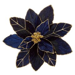 29cm Midnight Blue Poinsettia with Gold Glitter Clip On