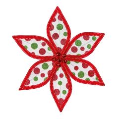 22cm Red & Green Glitter Spot Poinsettia Clip On