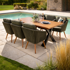 Eden 6 Seat Rectangular Dining Set - Moss/Juniper