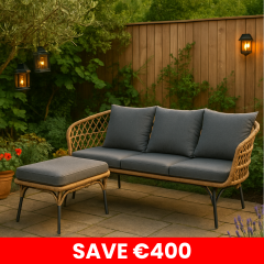 Sintra Wicker 3 Seat Sofa & Footstool Set - Natural