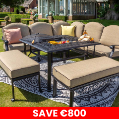 Amalfi Square Casual Dining Fire Pit Set with Benches - Bronze