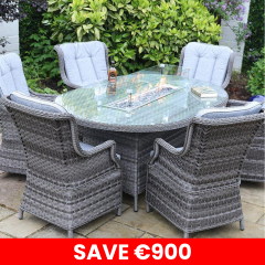 Sorrento 6 Seat Oval Dining Set with Gas Fire Pit - Dark Grey