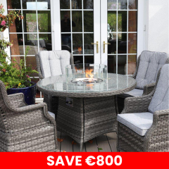 Sorrento 4 Seat Round Dining Set with Gas Fire Pit - Dark Grey