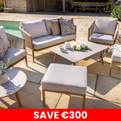 Portico 2 Seat Lounge Set with Free Side Table - Teak Folie/Almond Rope