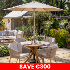 Portico 4 Seat Round Dining Set - Teak Folie/Almond Rope