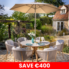 Portico 6 Seat Round Dining Set - Teak Folie/Almond Rope