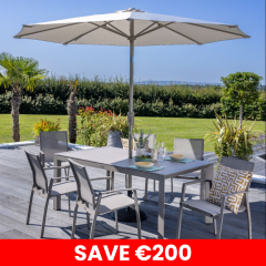 Rio 6 Seat Rectangular Dining Set - Taupe/Pewter