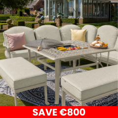 Amalfi Square Casual Dining Fire Pit Set with Benches - Maize