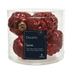 Glass Glitter Pine Cones 7cm x 6 Christmas Red
