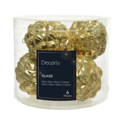 Glass Glitter Pine Cones 7cm x 6 Light Gold