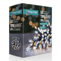 50 Battery Operated Multi-Action LED Christmas Lights - White & Warm White Mix