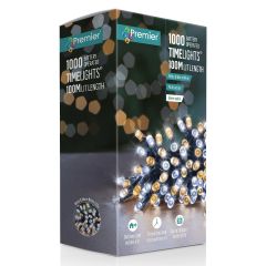 1000 Battery Operated Multi-Action LED Christmas Lights - White & Warm White Mix
