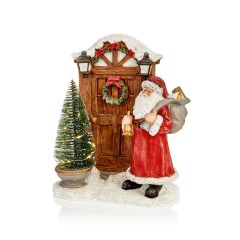 22cm Santa Scene at the Front Door with Tree - Battery Operated