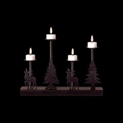 32cm Black Metal Tealight Candle Bridge with Reindeers and Tree with 4 LED Lights - Battery Operated