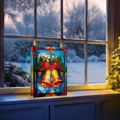Stained Glass Lit Oranament - Christmas Bells 21x28cm - Battery Operated