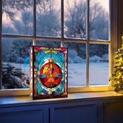 Stained Glass Lit Oranament - Christmas Bauble 21x28cm - Battery Operated