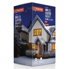 960 ClusterBright Multi-Action LED Christmas Lights - White with Clear Cable