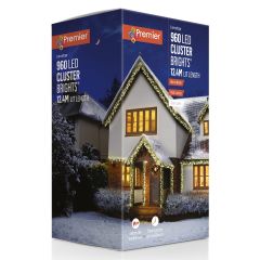 960 ClusterBright Multi-Action LED Christmas Lights - Warm White with Clear Cable